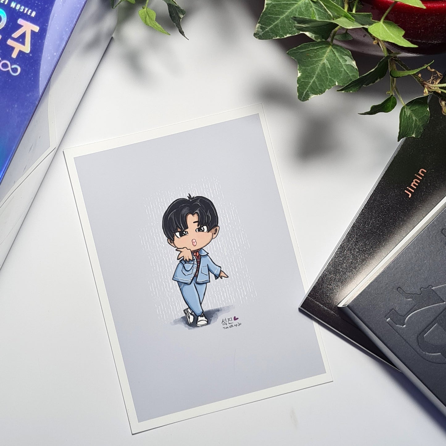 Jin Run BTS Ep30 chibi art print, Episode 30 archive quality, Seokjin BTS illustration, bangtan character art, cute Worldwide Handsome print