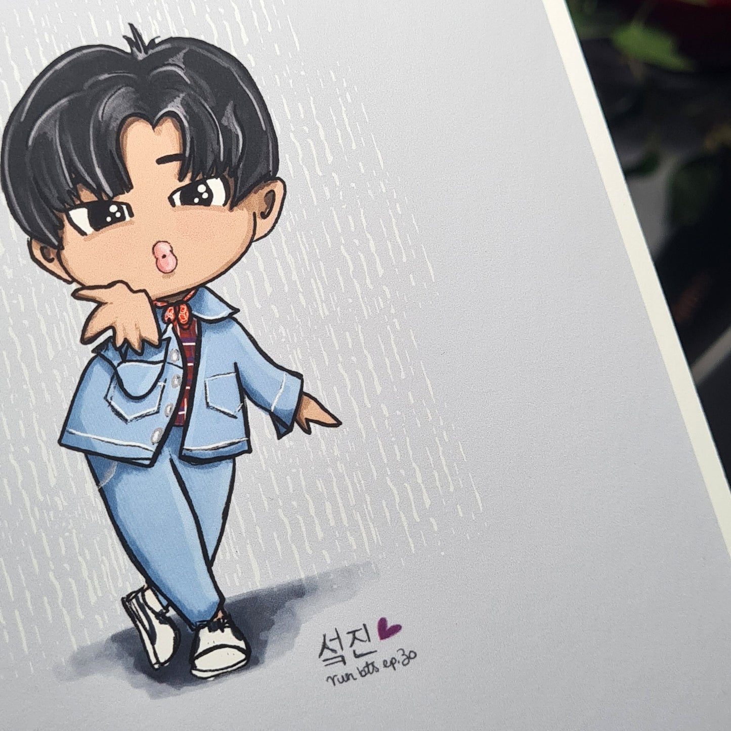 Jin Run BTS Ep30 chibi art print, Episode 30 archive quality, Seokjin BTS illustration, bangtan character art, cute Worldwide Handsome print