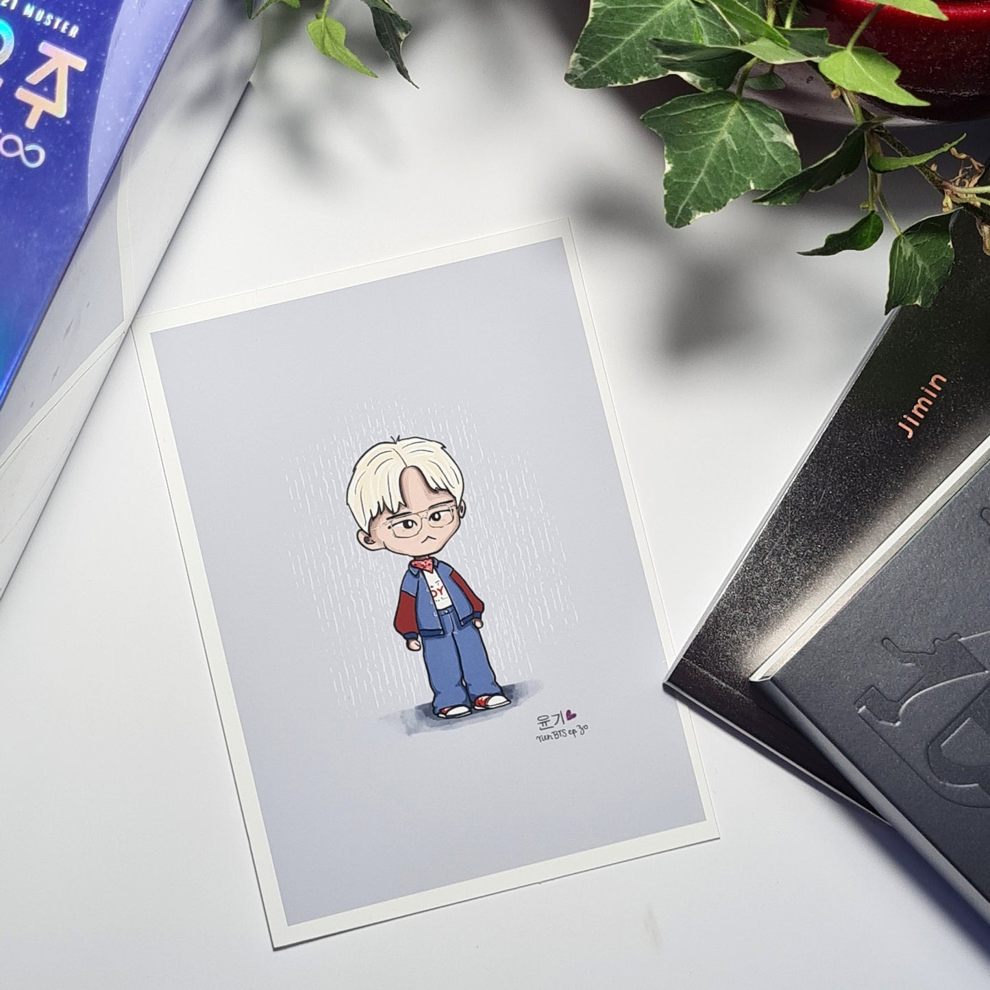 SUGA Run BTS chibi art print, Episode 30, archive quality, Yoongi BTS illustration, bangtan character art, cute AgustD print