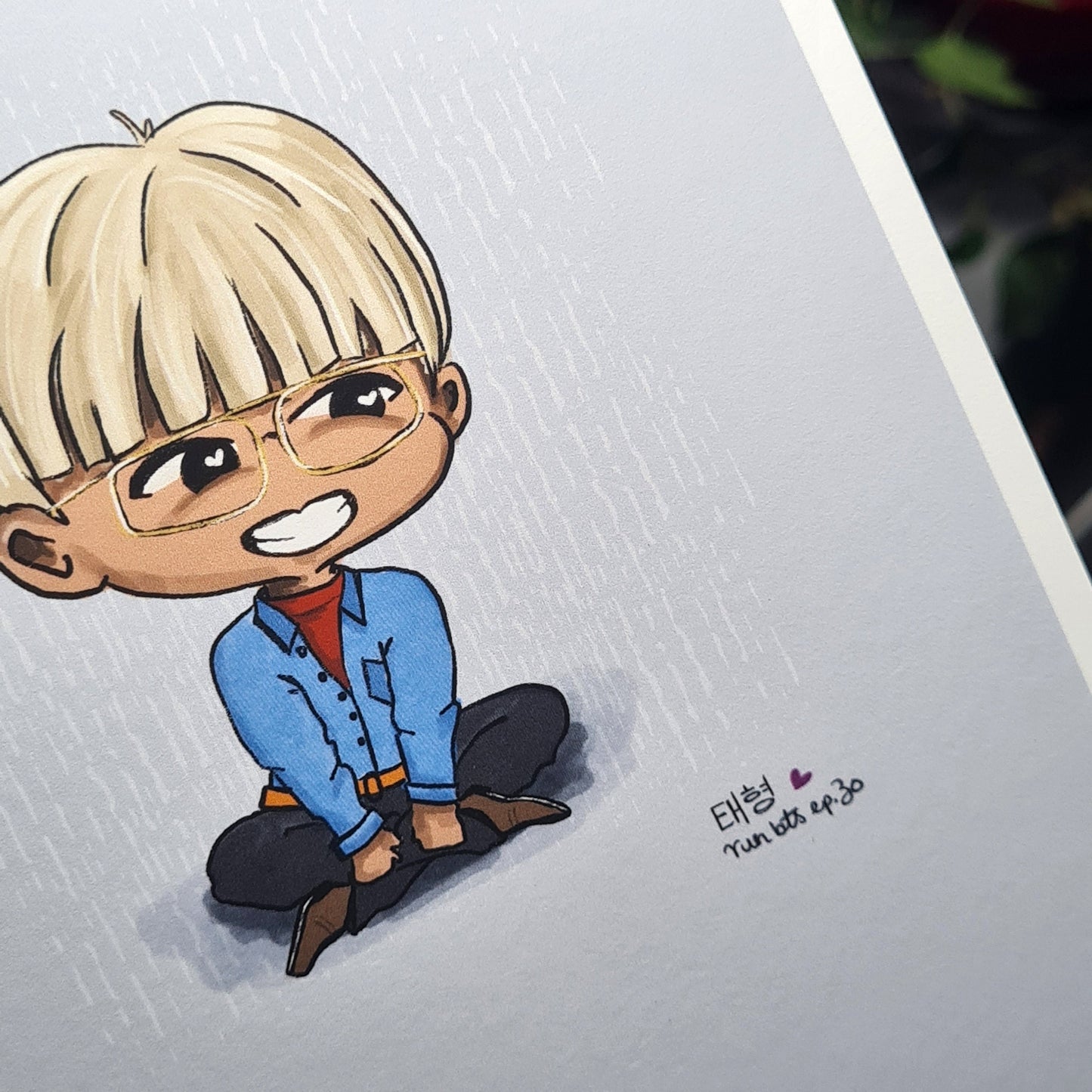 V Run BTS chibi art print, archive quality, Taehyung BTS illustration, Episode 30 Run BTS, bangtan character art, cute TaeTae print