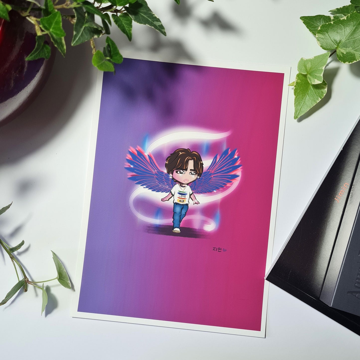 Jimin PhotoFolio art print, Angel Jimin print, cute BTS art print, Park Jimin chibi, Bangtan fan gift, ARMY merch