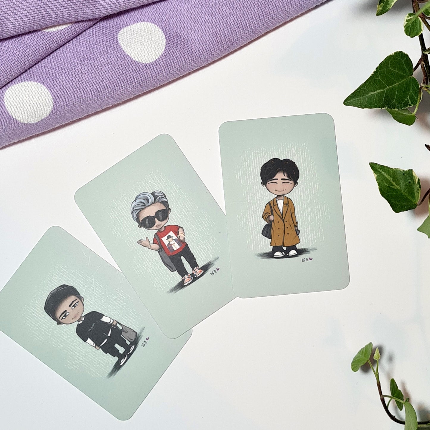 Collectible BTS illustrated photocards - The Airport Fits Series - Bias Sets