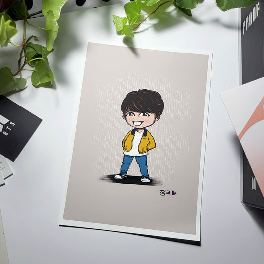 Jung Kook Euphoria chibi art print, BTS fan art, archive quality, JK illustration, bangtan character art, cute Jungkook print