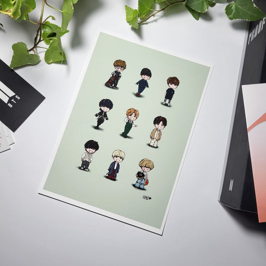 Taehyung Music Videos print, cute V print, BTS cute art print, Kim Taehyung chibi, Bangtan fan gift, ARMY merch