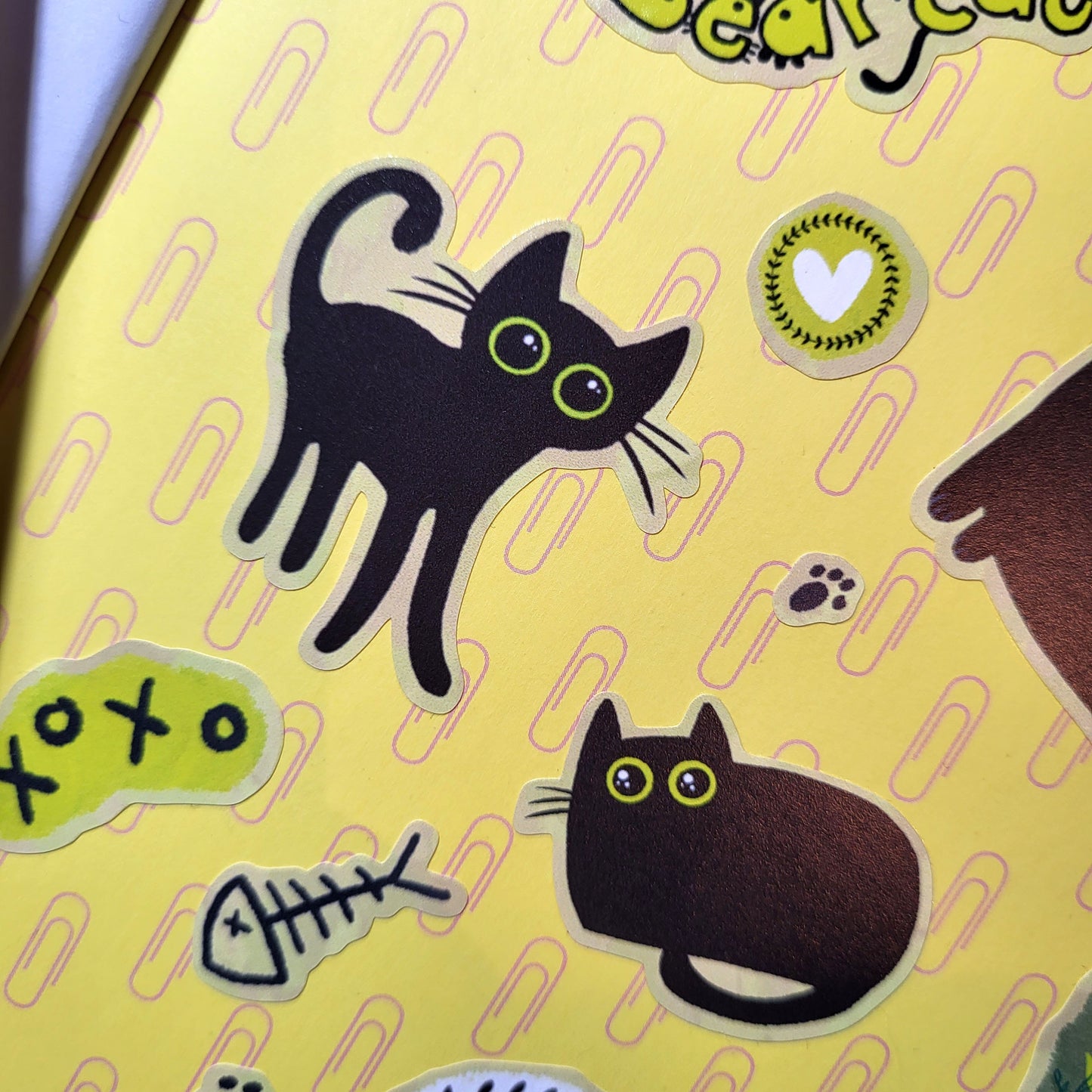 Bear Cat sticker sheet, A5 vinyl repositionable stickers