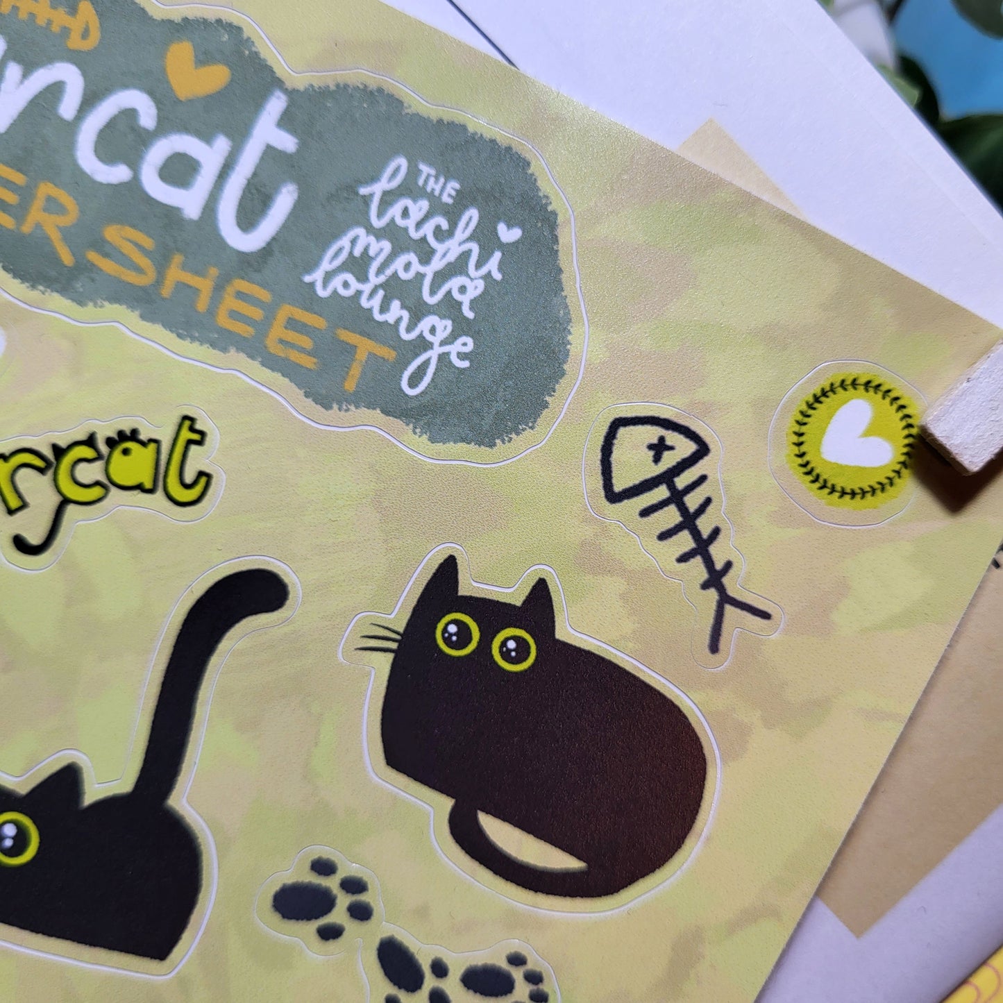 Bear Cat sticker sheet, A5 vinyl repositionable stickers