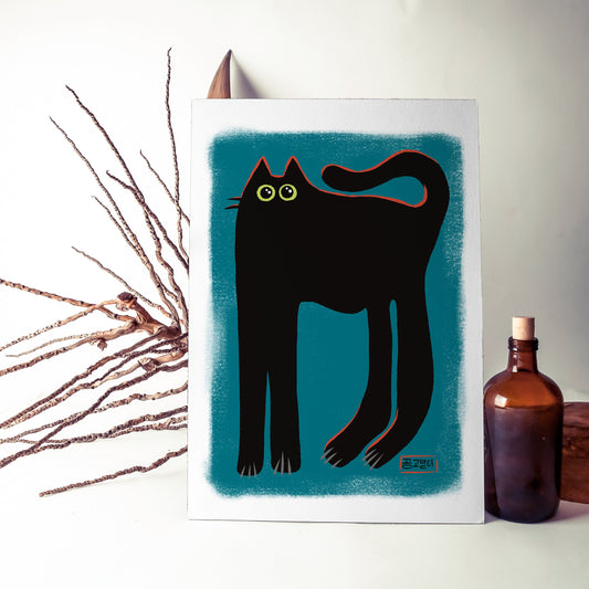 Bear Cat Blue, black cat illustration