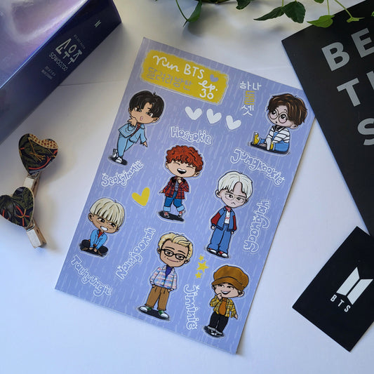 Run BTS chibi sticker sheet, kpop journaling, bangtan stationery