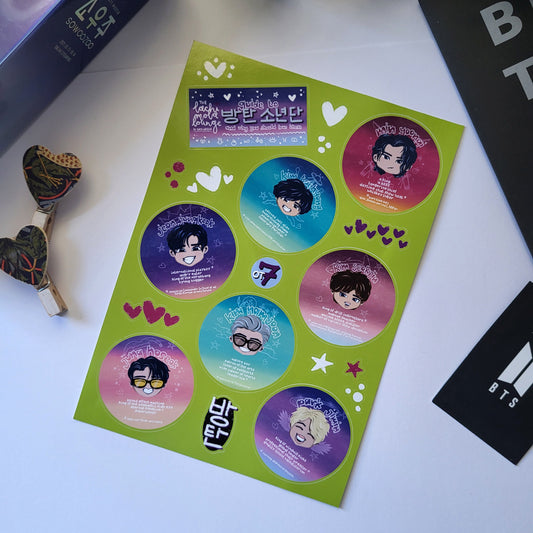 Guide To BTS chibi sticker sheet, kpop journaling, bangtan stationery