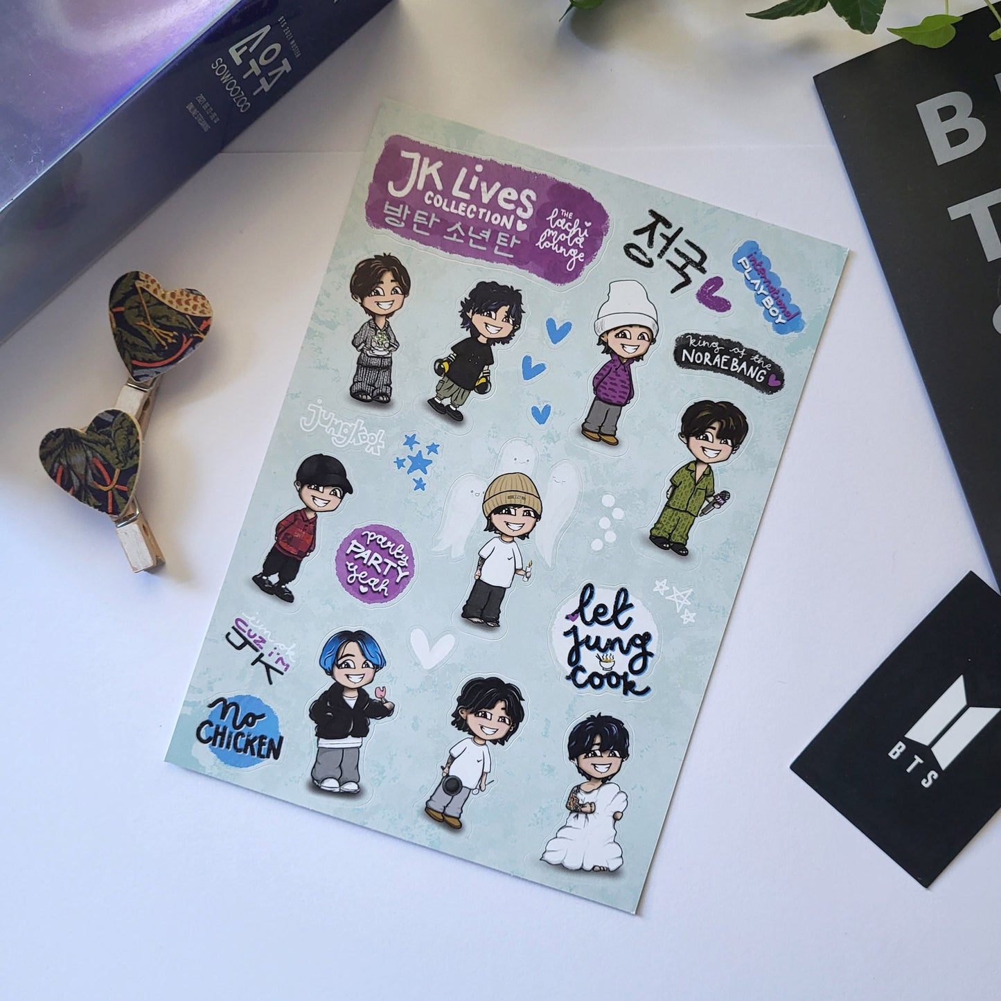 JK Lives BTS chibi sticker sheet, kpop journaling, bangtan stationery