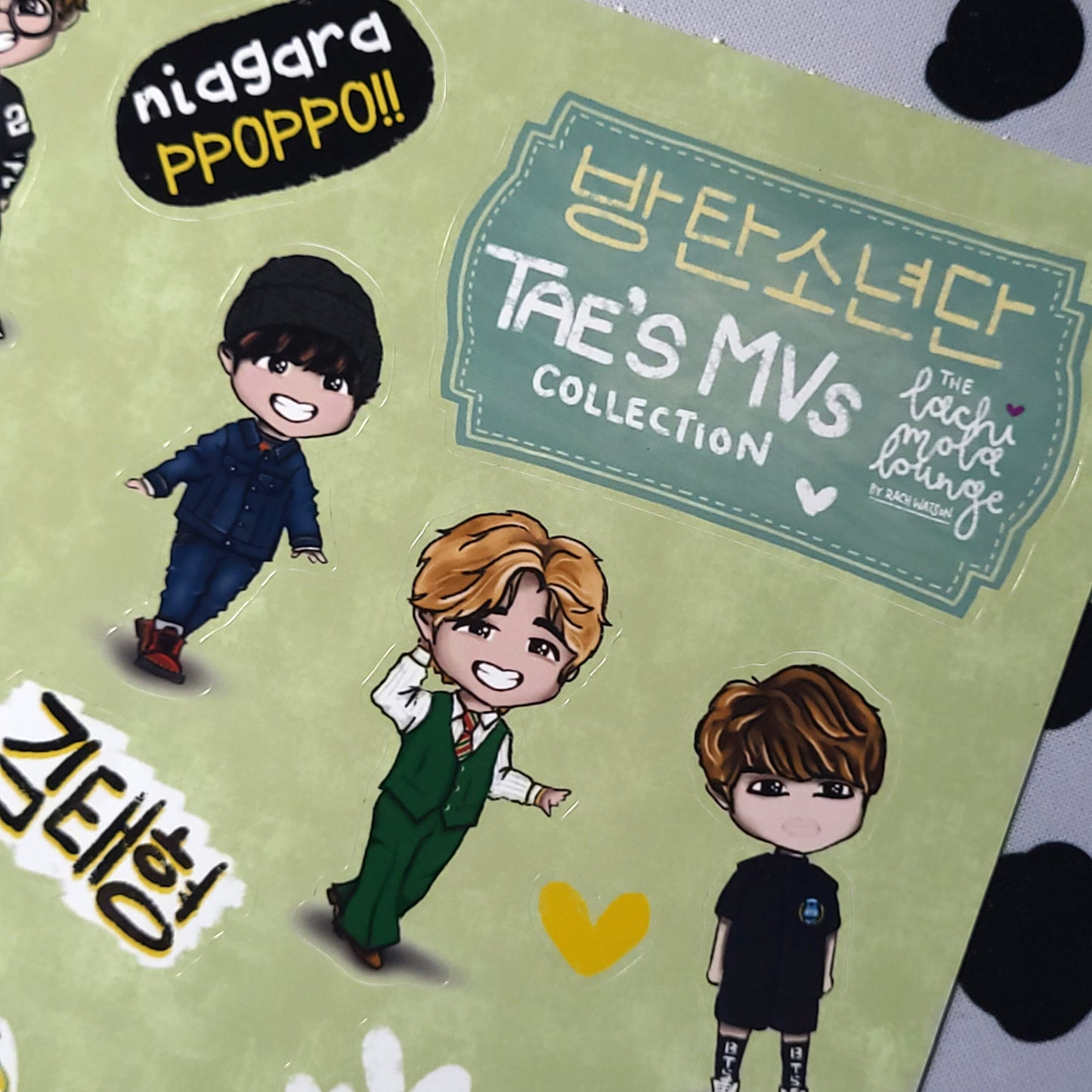 Taehyung MVs BTS chibi sticker sheet, kpop journaling, bangtan stationery