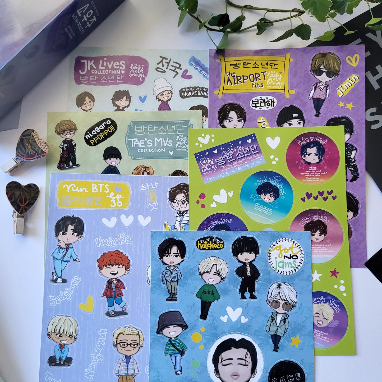 BTS chibi 6 sticker sheet BUNDLE, kpop journaling, bangtan stationery