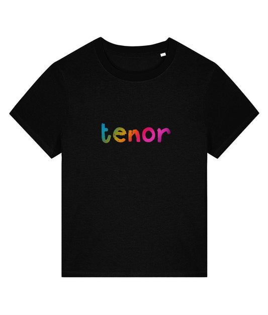 Relaxed women's fit TENOR SINGER rainbow print tshirt, organic cotton, choir tee, barbershop singing