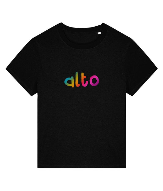 Relaxed women's fit ALTO SINGER rainbow print tshirt, organic cotton tee, choir shirt, singing merch