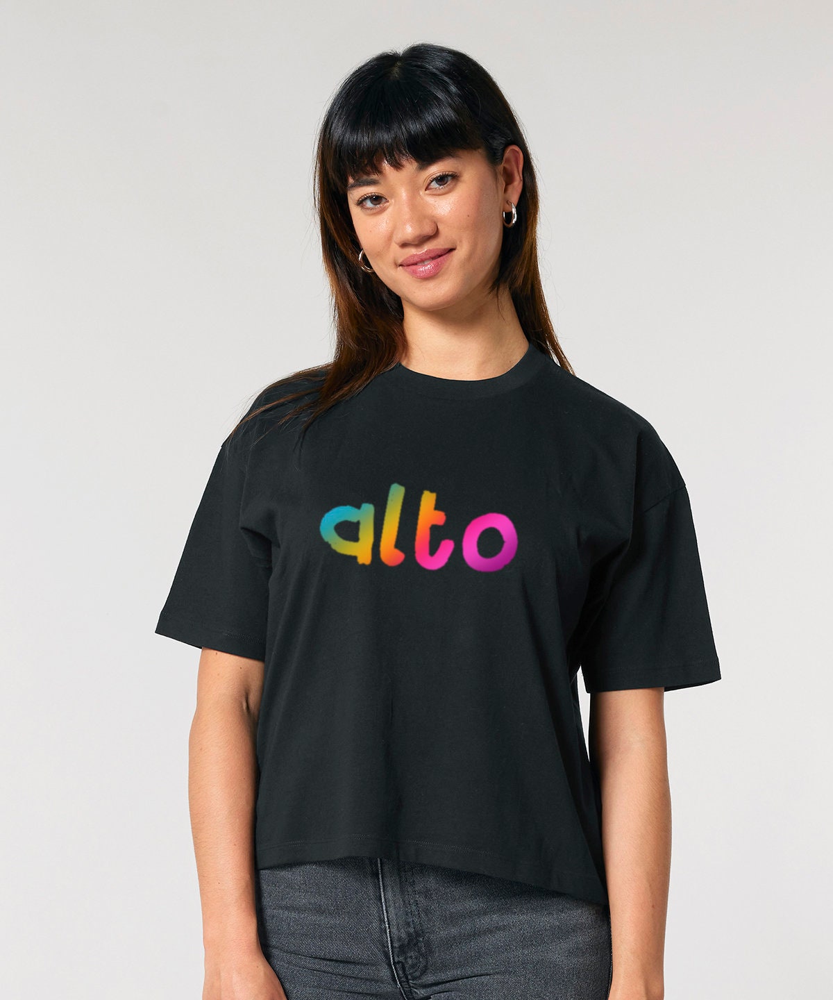 Boxy loose fit ALTO SINGER rainbow print tshirt