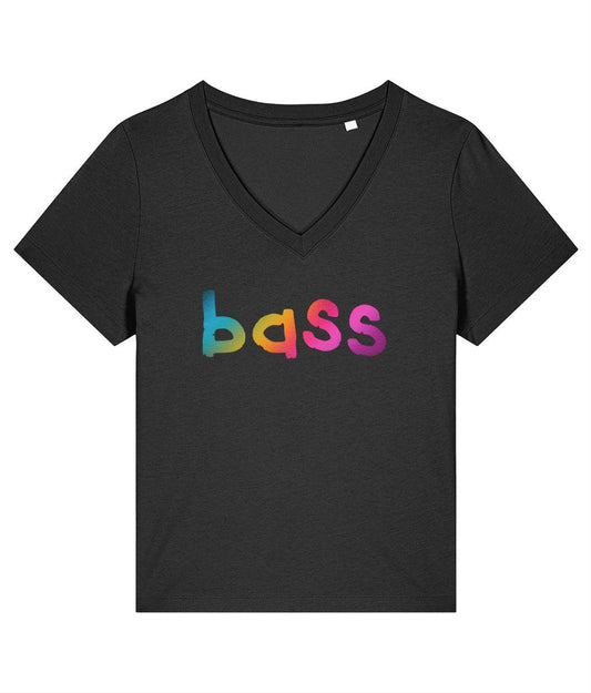 V neck women's fit BASS SINGER rainbow print tshirt, organic cotton barbershop tee, choir singer gift