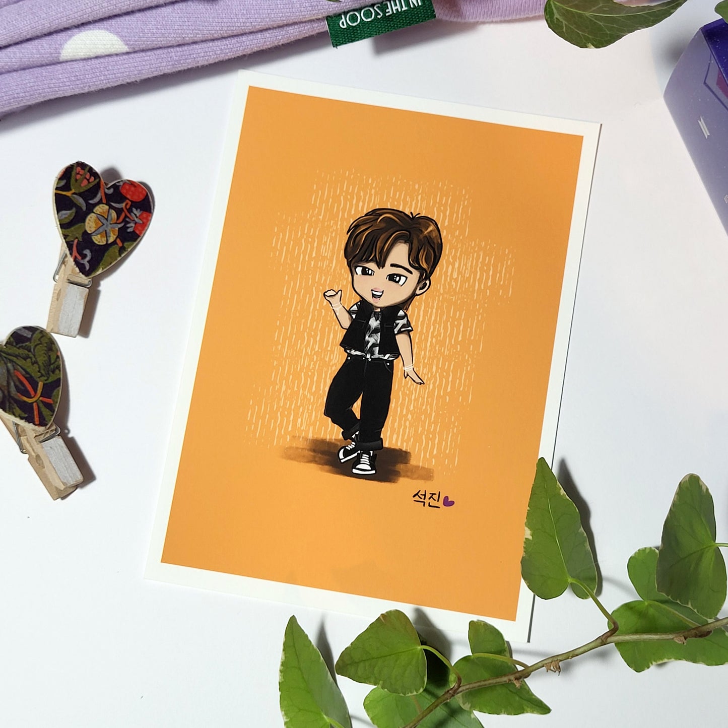 Jin Butter lineup chibi art print, archive quality, Seokjin BTS illustration, bangtan character art, cute Worldwide Handsome print