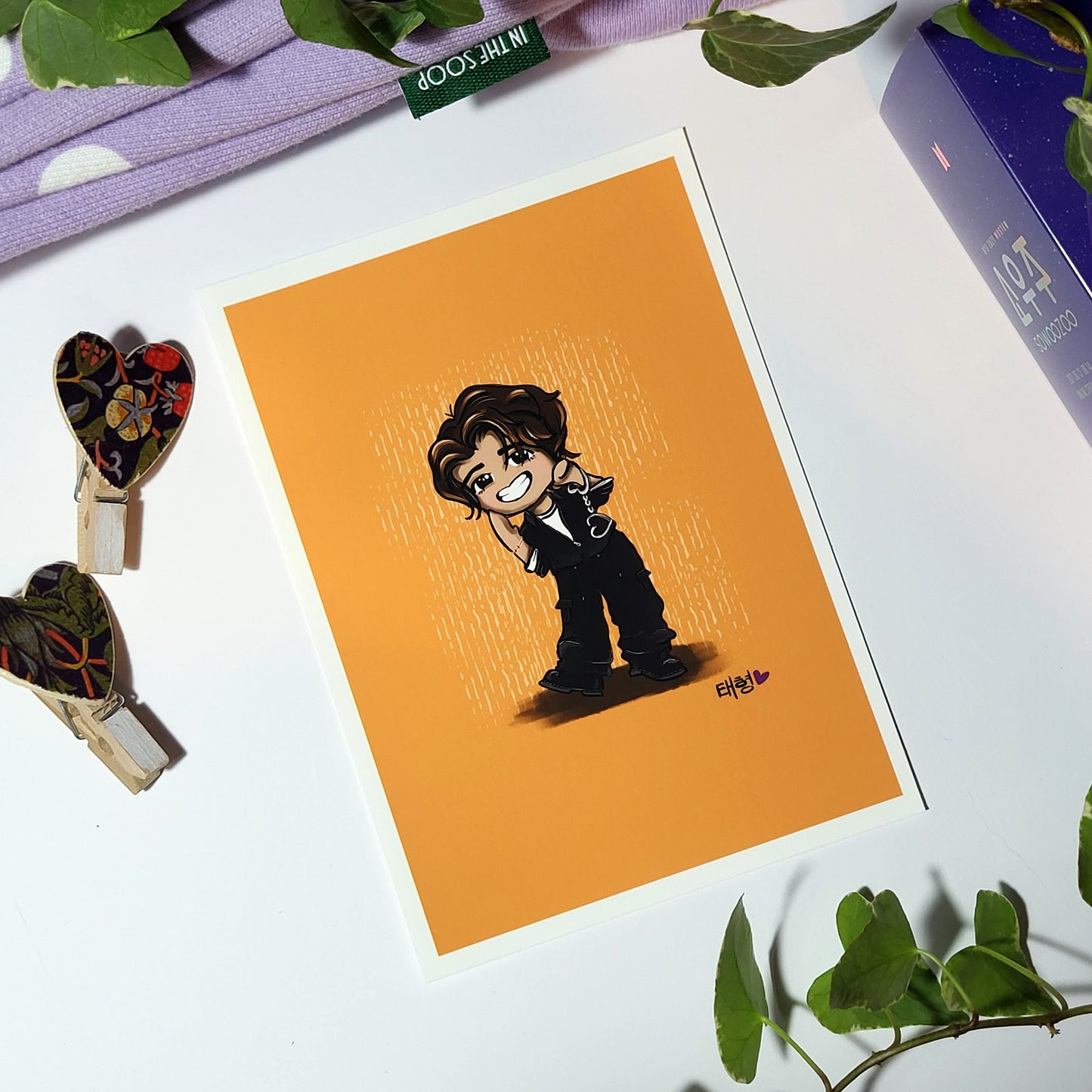 V Butter lineup chibi art print, archive quality, Taehyung BTS illustration, bangtan character art, cute TaeTae print