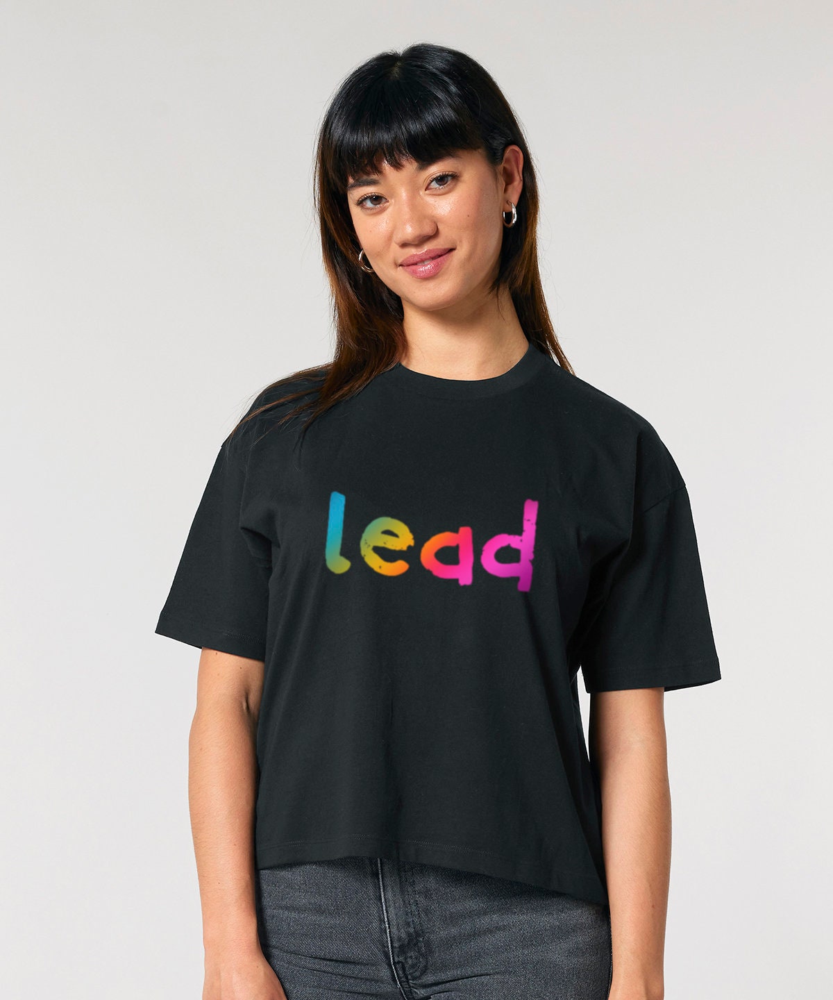 Boxy oversize fit LEAD SINGER rainbow print tshirt