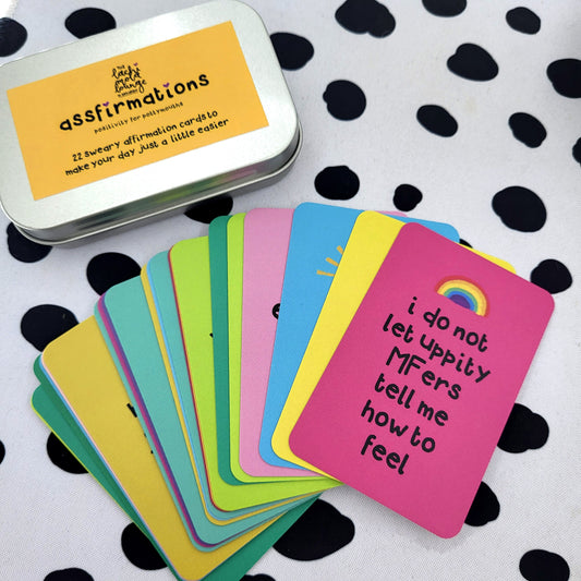 Assfirmations gift tin - sweary Positivity for Pottymouths cards set