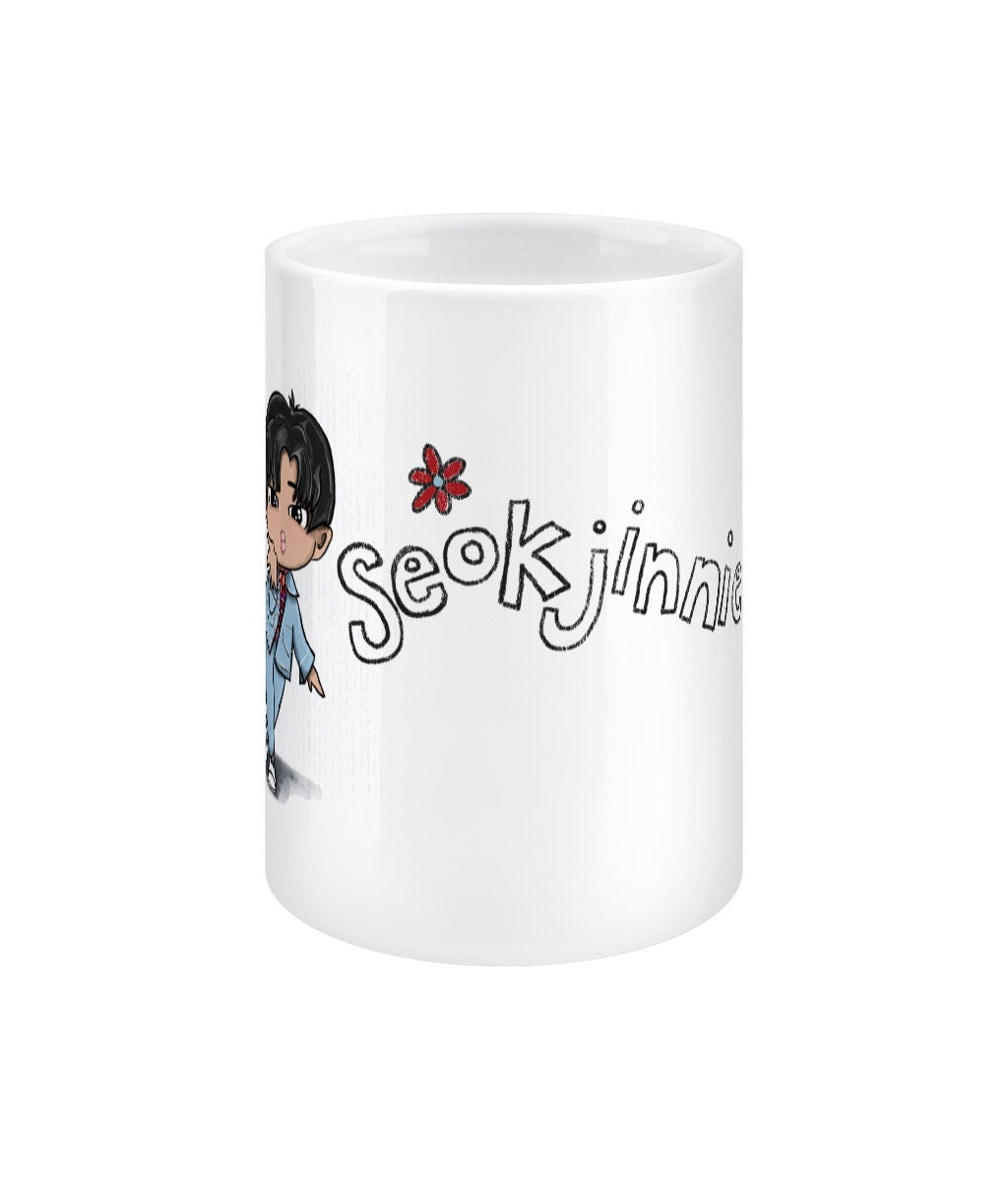 Seokjin Run BTS ep30 mug, BTS fan gift, Jin merch, 15oz white ceramic chibi Bangtan mug