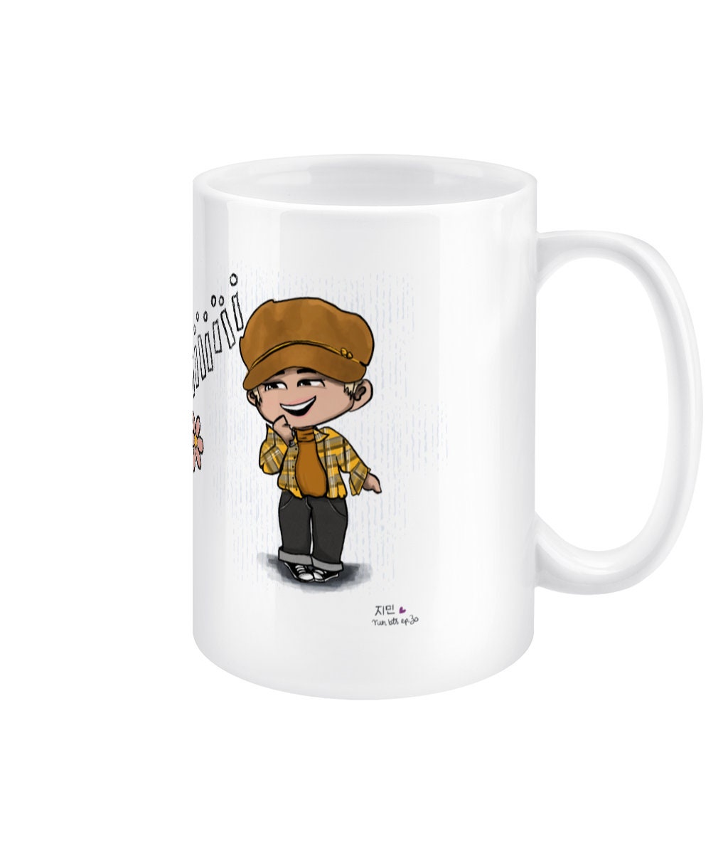 Jimin Run BTS ep30 mug, BTS fan gift, Jiminssi merch, 15oz white jumbo ceramic chibi Bangtan mug