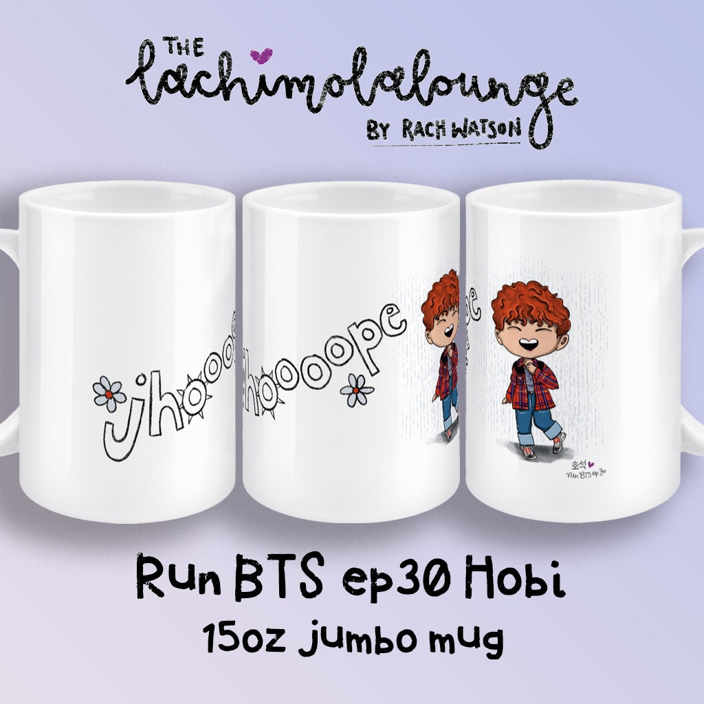 JHope Run BTS ep30 mug, BTS Hoseok fan gift, Hobi merch, 15oz white ceramic chibi Bangtan jumbo mug