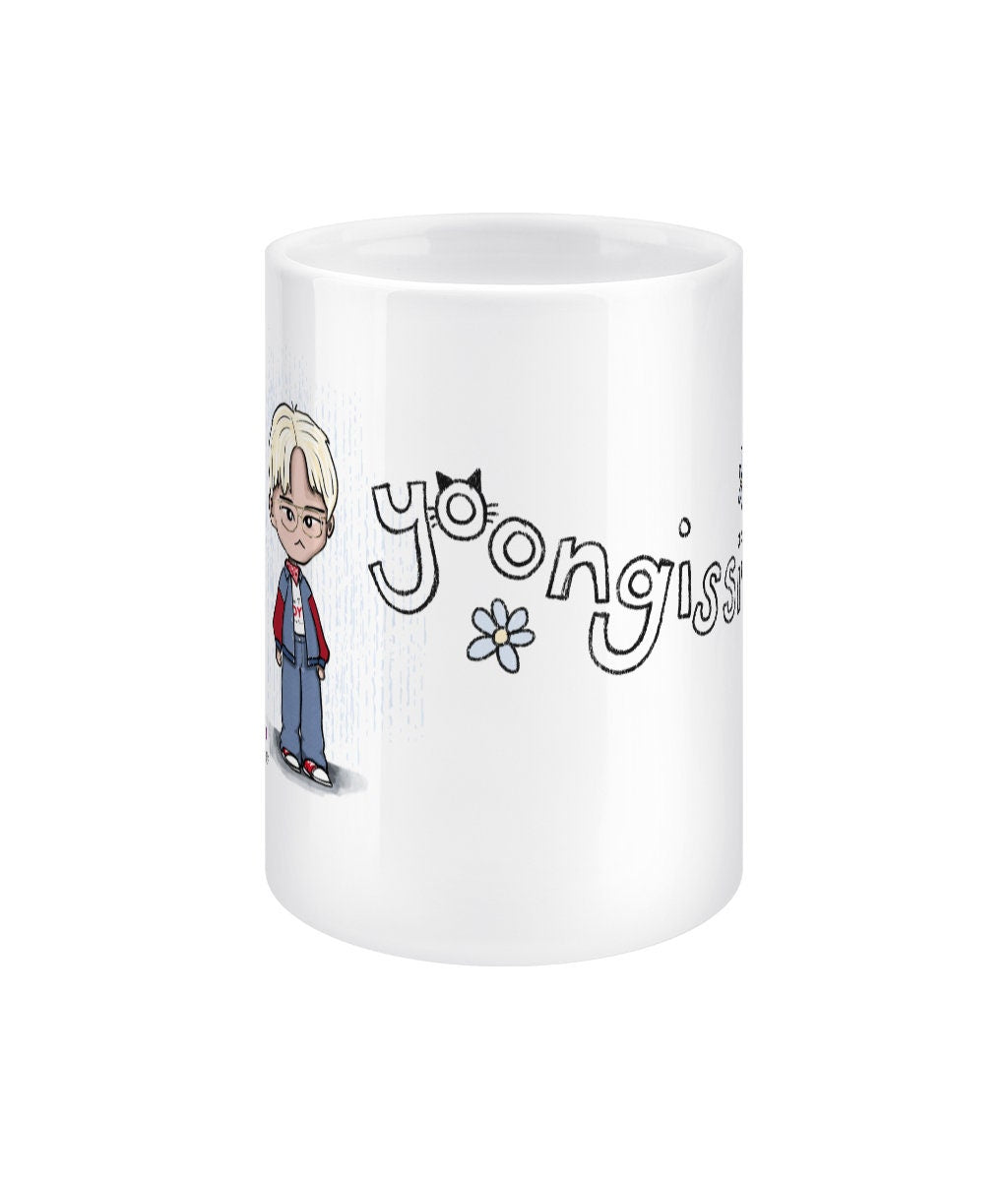 Yoongi Run BTS ep30 mug, BTS fan gift, SUGA merch, 15oz white ceramic chibi Bangtan jumbo mug