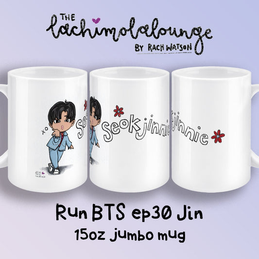 Seokjin Run BTS ep30 mug, BTS fan gift, Jin merch, 15oz white ceramic chibi Bangtan mug