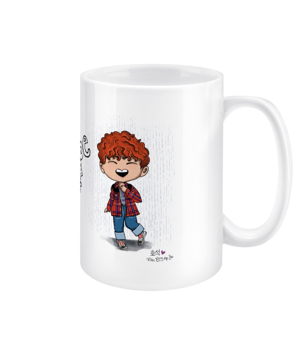 JHope Run BTS ep30 mug, BTS Hoseok fan gift, Hobi merch, 15oz white ceramic chibi Bangtan jumbo mug