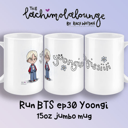 Yoongi Run BTS ep30 mug, BTS fan gift, SUGA merch, 15oz white ceramic chibi Bangtan jumbo mug