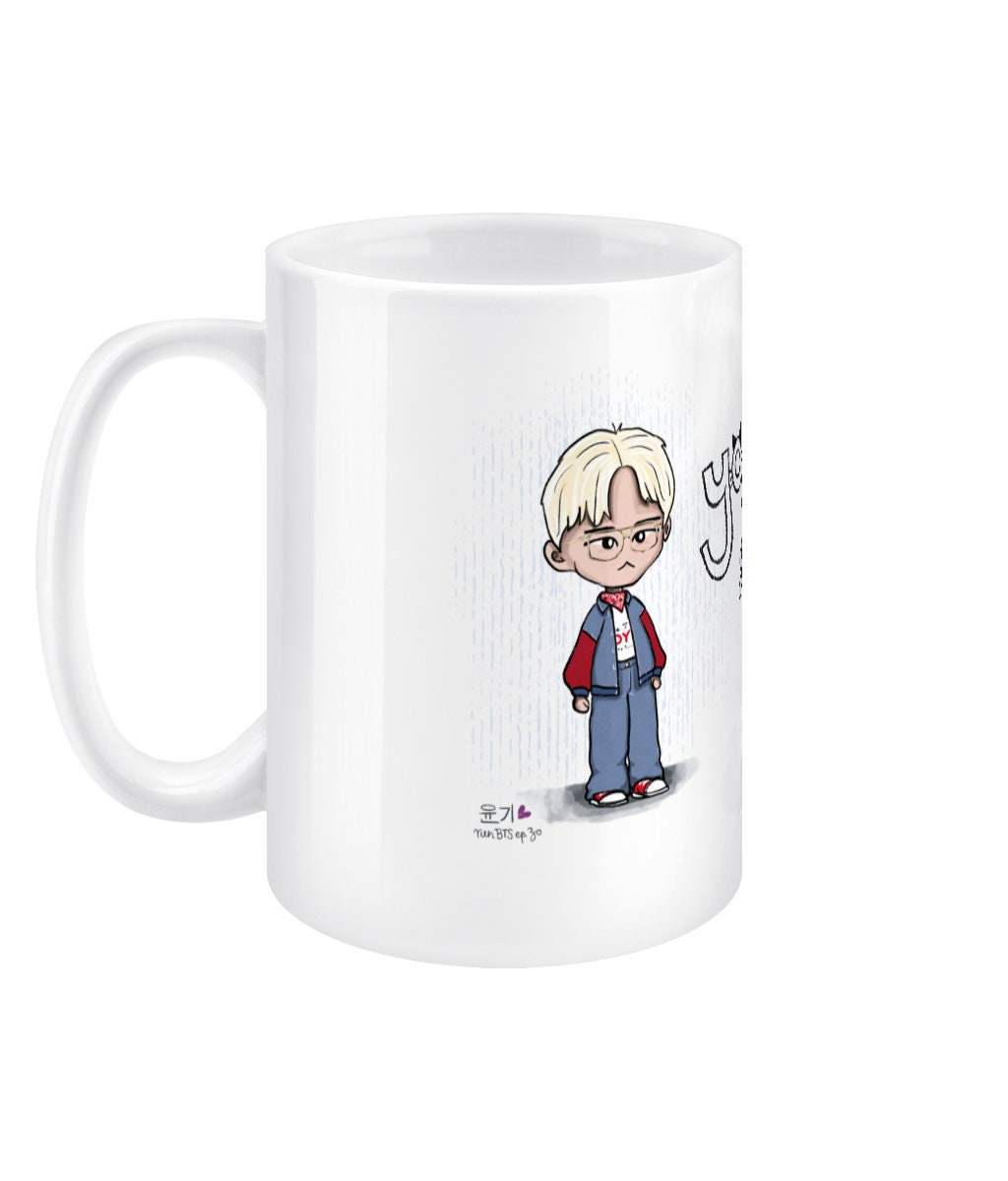 Yoongi Run BTS ep30 mug, BTS fan gift, SUGA merch, 15oz white ceramic chibi Bangtan jumbo mug