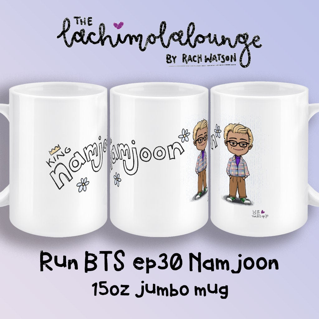 Namjoon Run BTS ep30 mug, BTS fan gift, RM merch, 15oz white ceramic chibi Bangtan jumbo mug