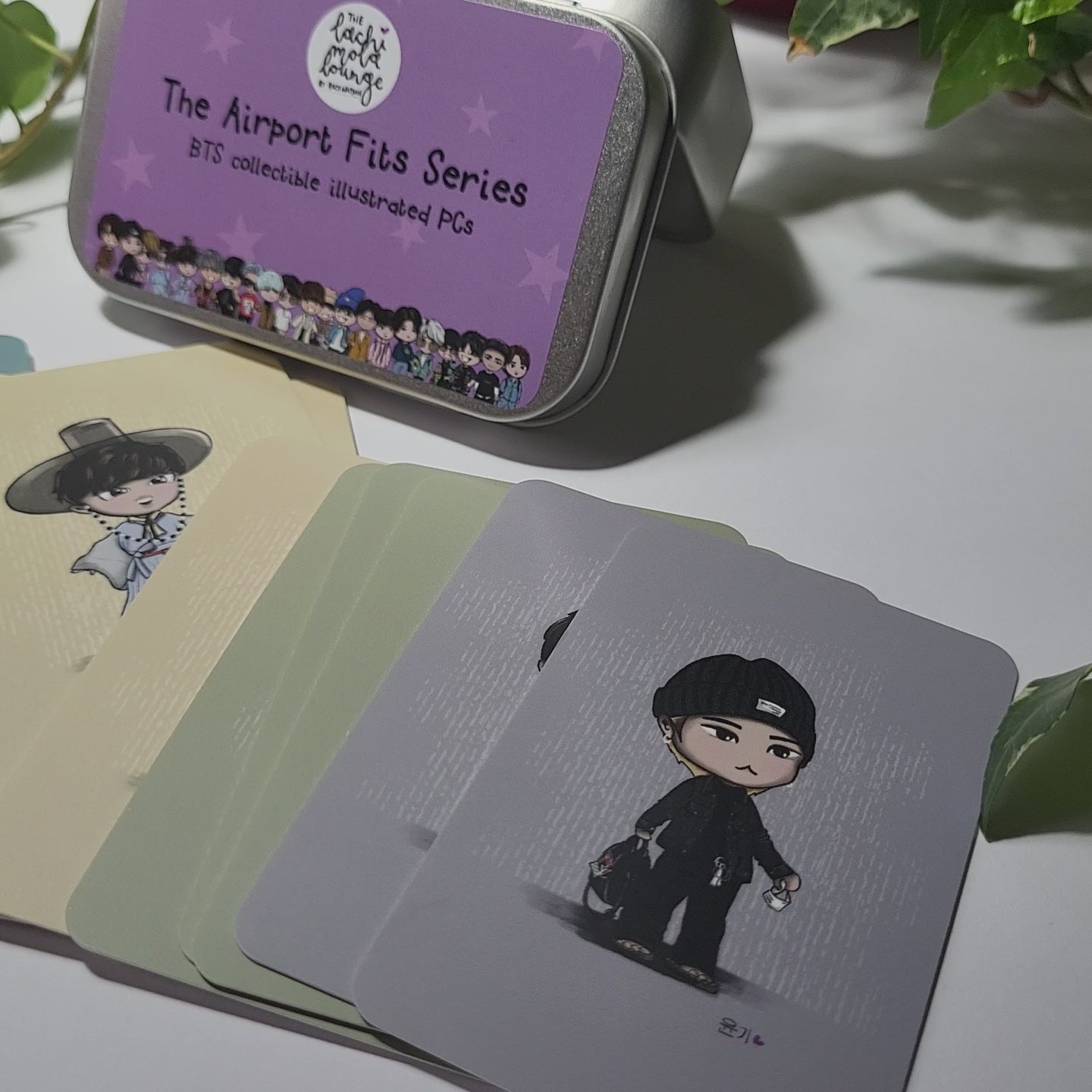 BTS Airport Fits gift tin - illustrated bangtan chibi photocards